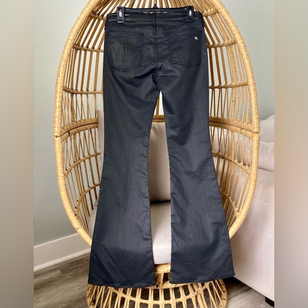 🖤 Rag & Bone Shoreditch Flare Jeans Black Coated Denim Size 29 Premium Quality - Picture 4 of 11